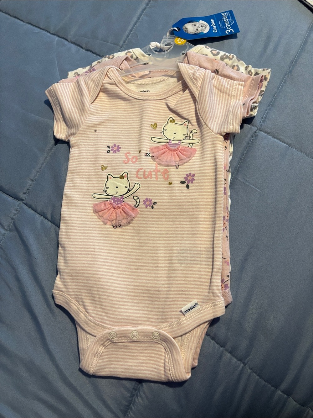 Carter's Pink Striped Baby Bodysuit with Ballerina Cat Graphics